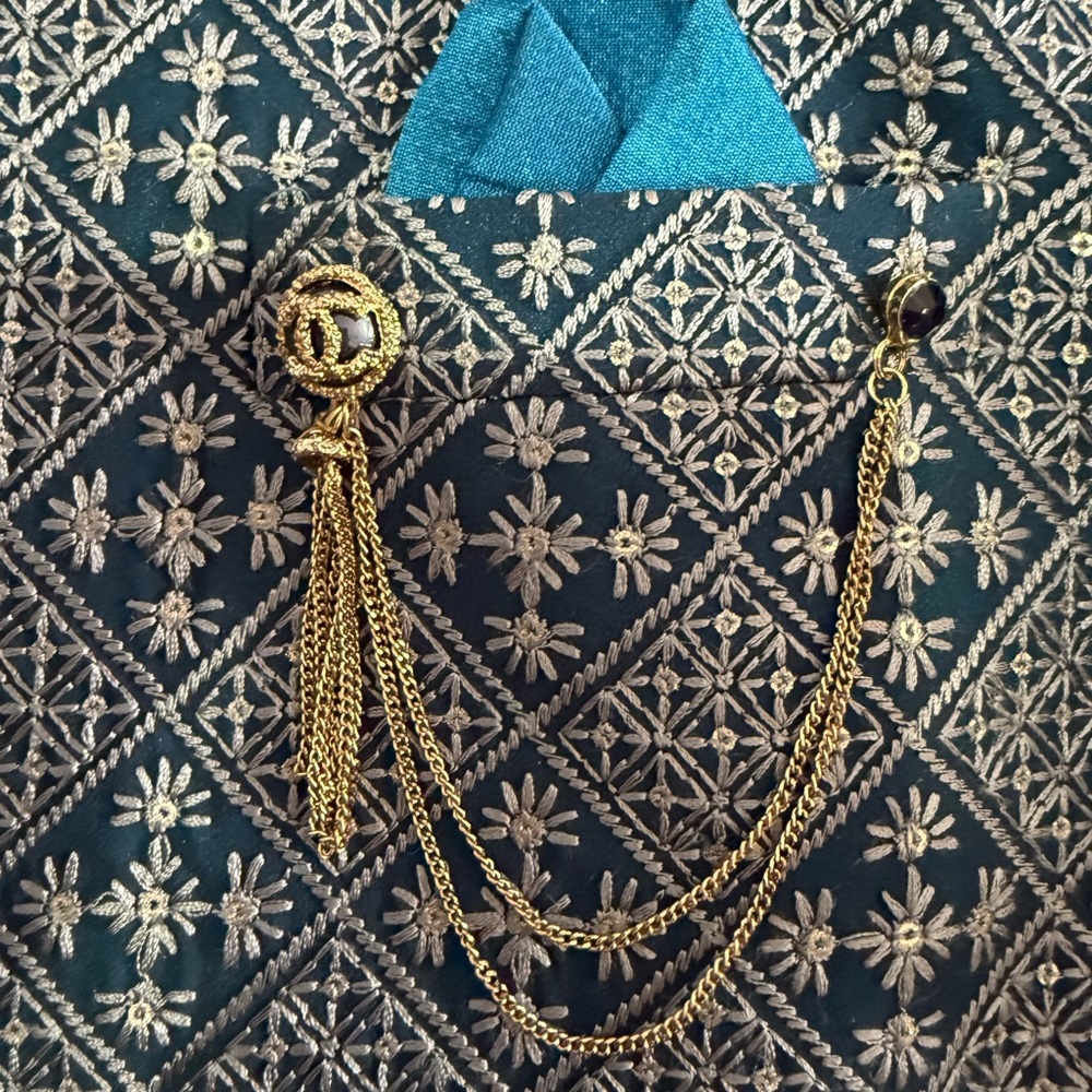 Blue Patterned Indowestern Full Set - Picture 3 of 8